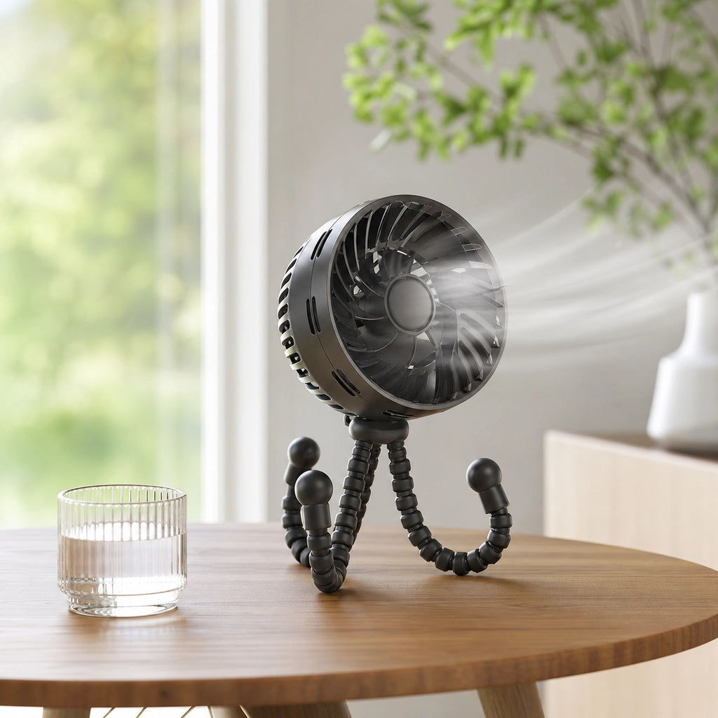 🌪️ Flexible Tripod Fan – Portable, USB Rechargeable & 360° Adjustable